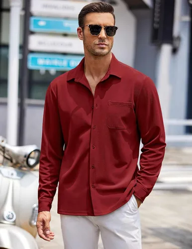 Vista 2 de COOFANDY Camisas casuales con botones para hombre de manga larga sin arrugas