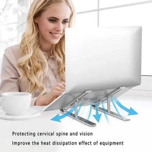 Vista 2 de T Legend Arae - Soporte de aluminio para laptop, soporte portátil ergonómico ajustable, soporte plegable para computadora de 6 ángulos, elevador