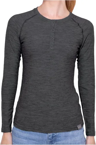 Vista 6 de MERIWOOL Camiseta térmica de lana merino ligera de manga larga Henley para mujer Negro