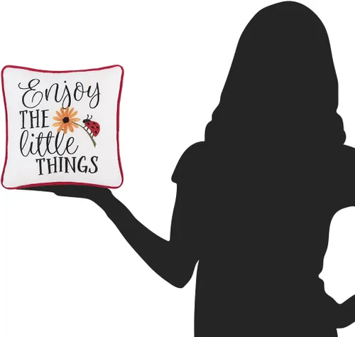 Vista 2 de C&F Home "Enjoy the Little Things Ladybug - Almohada pequeña y pequeña pequeña de 10 x 10 pulgadas, diseño de mariquita y girasol, mezcla
