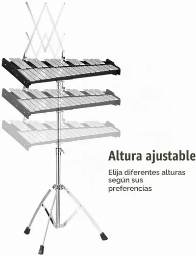 Vista 7 de Giantex Kit de Campanas de Percusión Glockenspiel de 30 Notas, Xilófono con Marco de Altura Ajustable, Atril Musical, Almohadilla de Práctica de 20