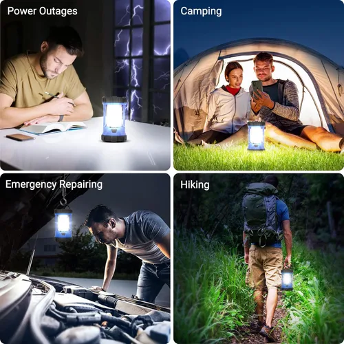 Vista 6 de Linterna de camping, linternas LED de 3200 lúmenes para cortes de energía, cargador de teléfono de 4600 mAh y linterna recargable, linterna con 5