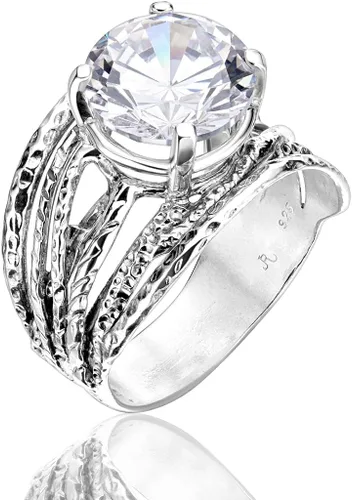 Vista 3 de JEAN RACHEL JEWELRY Anillo de plata de ley 925 Diseño vintage envolvente con puntas de circonita cúbica redonda, hipoalergénico, sin plomo ni