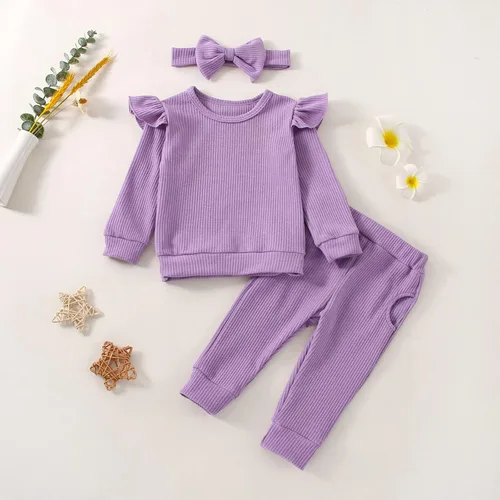 Vista 2 de Conjunto de ropa de bebé niña para otoño e invierno, conjunto de sudadera de manga larga y pantalones con diadema