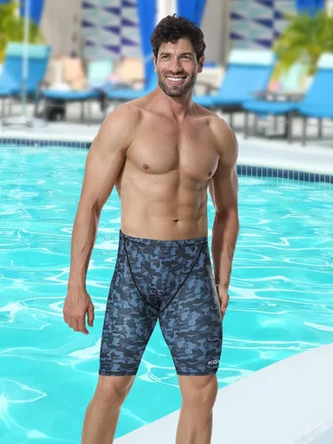 Vista 2 de KGKE Pantalones cortos de natación de pierna cuadrada para hombre UPF50+,Retención de la forma de la tela de los hombres del traje de baño