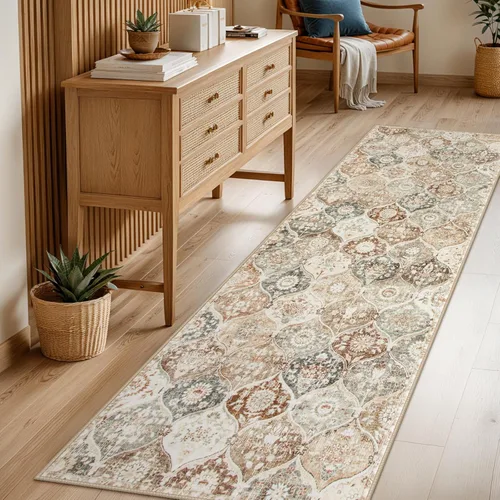 Vista 28 de Lahome - Alfombra marroquí antideslizante y lavable, pequeña alfombra oriental para dormitorio, cocina, entrada, baño, entrada, 61 x 91 cm, crema