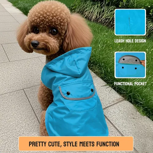 Vista 3 de Impermeable para perros pequeños, chaqueta de lluvia para cachorros, reflectante, impermeable, ropa para mascotas, poncho, ropa impermeable