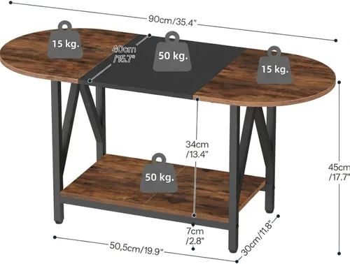 Vista 2 de HOOBRO Mesa auxiliar para sala de estar, mesa de centro ovalada de 2 niveles, mesa central Industrail con estante abierto, para espacio pequeño