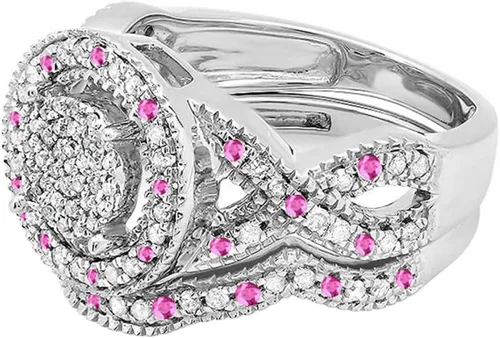Vista 2 de Dazzlingrock Collection - Anillo de compromiso para mujer, diseño de zafiro rosa y diamantes blancos, plata de ley