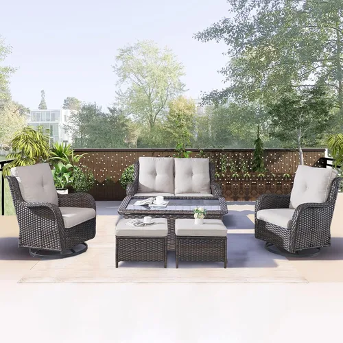 Vista 19 de Rilyson Sofá de mimbre para patio al aire libre, capacidad de peso de 900 libras, sofá grande de mimbre de 3 plazas con cojines de asiento de 4