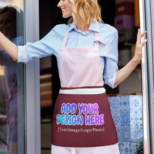 Vista 211 de AXKEUDO Delantal personalizado con bolsillos, delantales de cintura para camarera para cocinar en casa, restaurante, servir trabajo