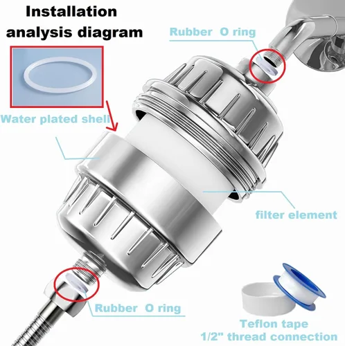 Vista 6 de Cartuchos de filtro de agua de ducha universales de 15 etapas para todos los sistemas de ducha similares, reduce los productos químicos y el cloro