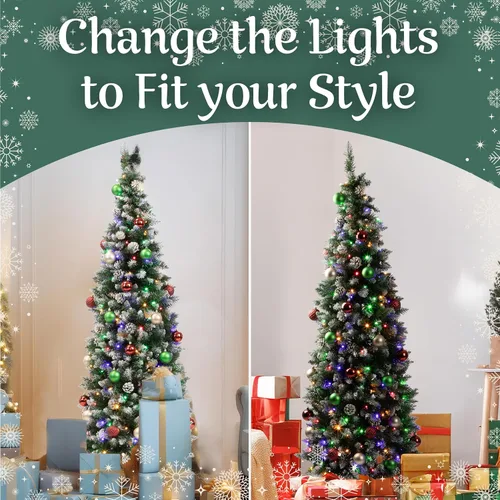 Vista 6 de Elf Stor - Árbol de Navidad preiluminado flocado de 6 pies con soporte verde/blanco