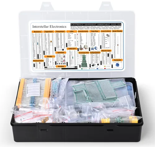 Vista 3 de Surtido de componentes electrónicos, Resistencias, Condensadores, Inductores, Diodos, Transistores, Potenciómetro, IC, LED, PCB, Probador LCR, 2200