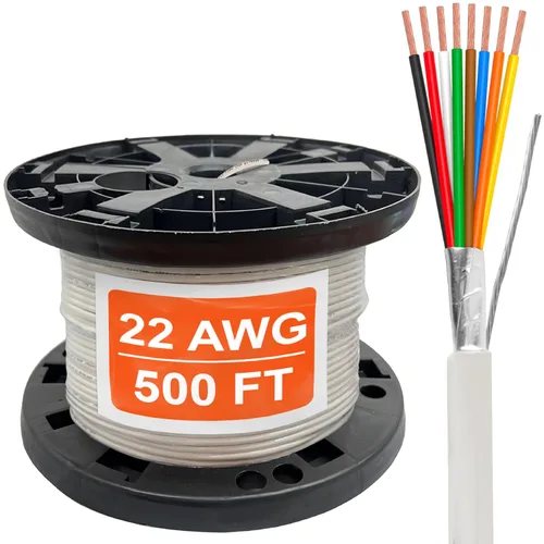Vista 13 de Cable CMP Plenum blindado trenzado de conexión de cable, cable de bajo voltaje CL3P listado por UL, 22 AWG 2 conductores, carrete de 500 pies, blanco