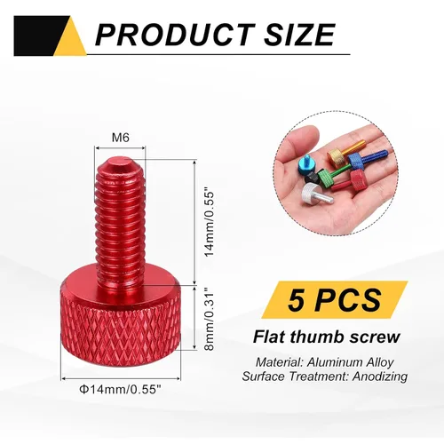 Vista 50 de MECCANIXITY 5 piezas M6x14mm Tornillos de pulgar estriado de cabeza plana, pernos de rosca completa de aleación de aluminio sólido para carcasas