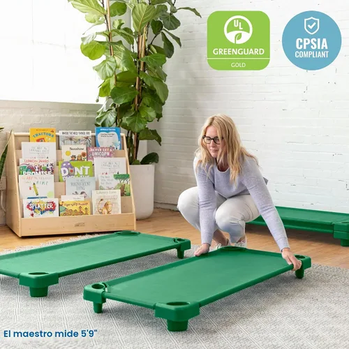 Vista 7 de ECR4Kids Catre Infantil Apilable, Listo para Ensamblar, Tamaño Estándar, Mobiliario de Aula, Verde, Paquete de 6 Breathable mesh, GREENGUARD Gold