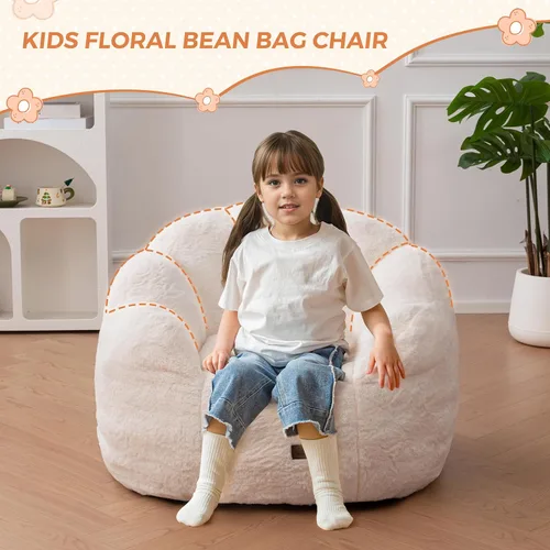 Vista 3 de MAXYOYO Puf para niños, sofá de puf en forma de floral, sofá de felpa de piel sintética para niños y niñas, sofá acogedor para guardería, Beige