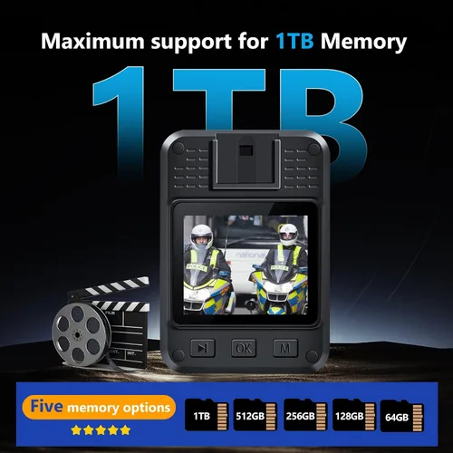 Vista 5 de CAMMHD Cámara corporal F6 1TB 4K, trabajo de 12 a 14 horas y visión nocturna ultra, cámaras corporales impermeables con grabación de audio y video