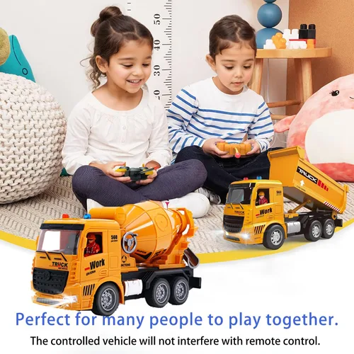Vista 4 de YAYYAY Camión mezclador de cemento RC con luces y sonidos, divertido vehículo de construcción para niños de 3 a 12 años para niños y niñas
