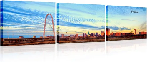 Vista 11 de TUMOVO 3 piezas de arte de pared en lienzo con diseño de horizonte de Atlanta, arte de pared panorámico de paisaje urbano en blanco y negro