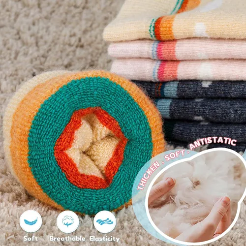 Vista 3 de unenow Calcetines de esquí de lana merino para niños, 2 pares, calcetines térmicos cálidos de invierno para niños y niñas pequeños