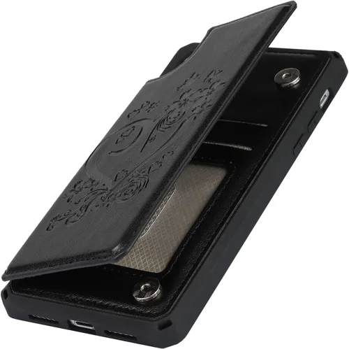 Vista 8 de iCoverCase Funda compatible con iPhone XR con tarjetero para mujer, con bloqueo RFID en relieve, de piel sintética, con correa de muñeca