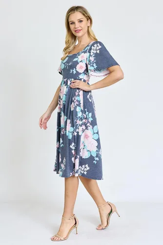 Vista 4 de Eloges - Vestido midi floral con manga mariposa para mujer, S-3X