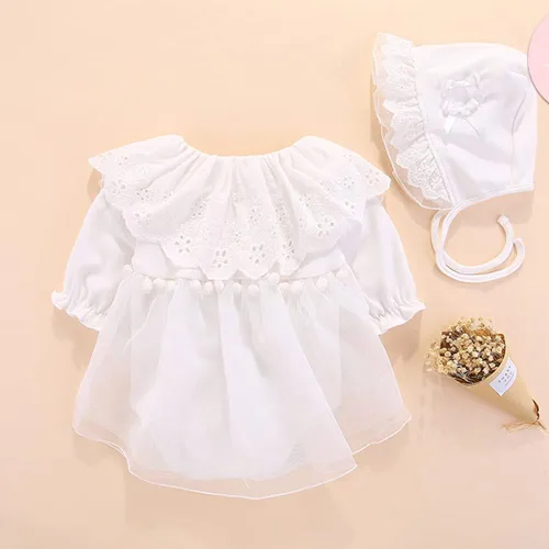 Vista 3 de Vestido de bebé para niña, de luna completa, de princesa, para primer cumpleaños, color rojo, de manga larga
