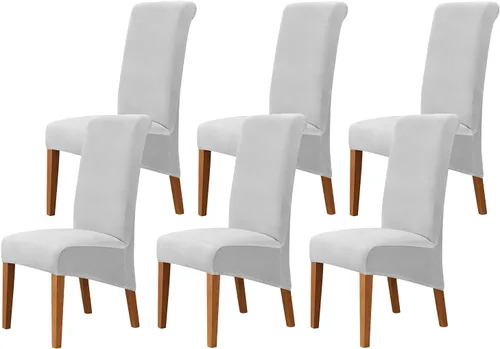 Vista 58 de Juego de 2 fundas de terciopelo para sillas de comedor, color beige, fundas elásticas para sillas de comedor y cocina, reutilizables, protector