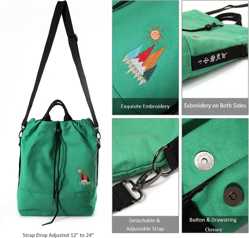 Vista 7 de Bolso bandolero de lona para mujer, estilo informal, con bordado de sol