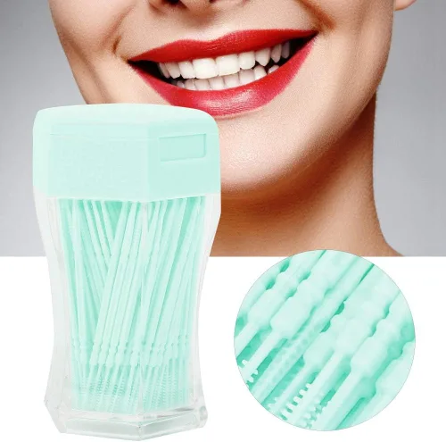Vista 8 de 200Pcs Double Head Plastic Toothpick, Soft Tooth Floss Picks Interdental Brush Flosser Sticks Oral Brush Cleaning Tool (Green)