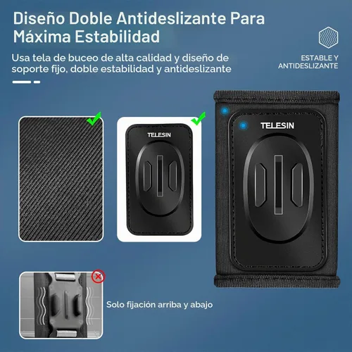Vista 5 de TELESIN Soporte de mochila de 360° con adaptador de trípode de liberación rápida, correa para el hombro, clip para cinturón, soporte de senderismo