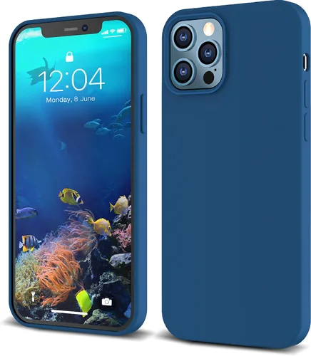Vista 15 de IceSword Funda para iPhone 12 Pro Max, de silicona líquida delgada protectora a prueba de golpes, forro de microfibra antiarañazos, color azul