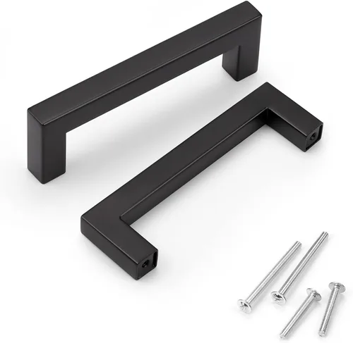 Vista 24 de Juego de manijas de puerta de acero inoxidable de 1/2 de ancho, esquinas cuadradas, para armario de cocina