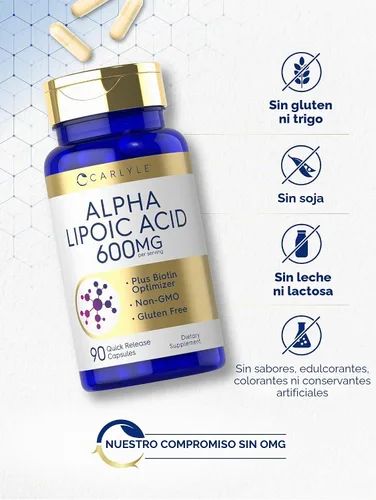 Vista 4 de Carlyle Ácido alfa lipoico 600mg 90 Cápsulas ALA con biotina