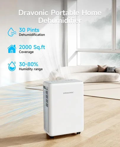 Vista 3 de 2,000 Sq.Ft Dehumidifier for Basement & Large Room with Drain Hose 30 Pints Capacity with Quiet Operation for Home and Bedroom, 3 Modes, Auto
