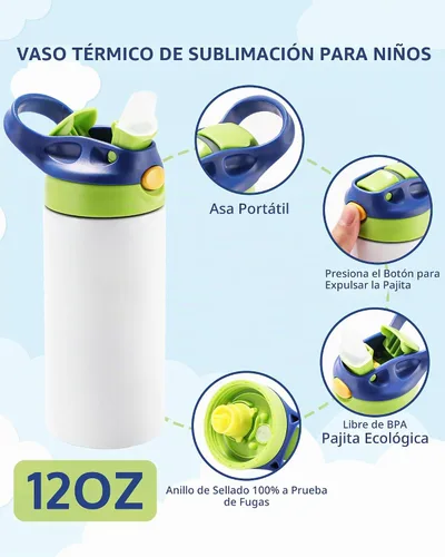 Vista 3 de OFFNOVA Vaso de sublimación de 12 onzas, botella de agua de sublimación en blanco con asa, tazas de sublimación para leche, refrescos, jugo, bebidas