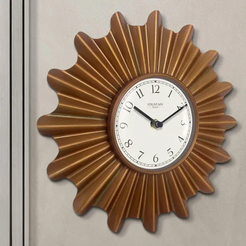 Vista 4 de Starburst Reloj de pared, silencioso, sin ticks, reloj de metal, estilo moderno (cobre antiguo, 12 pulgadas) Silent Non Ticking, Domed Glass Lens