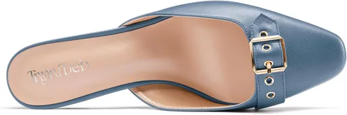 Vista 4 de Zapatos de tacón medio con punta cuadrada para mujer, con hebilla sin cordones, básica, clásica, de 2.6 pulgadas