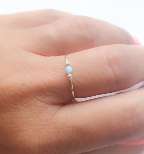 Vista 3 de Anti Stress Anxiety Ring Sterling Silver Stress Relief Fidget Worry Ring Adjustable Blue Opal Spinner Ring