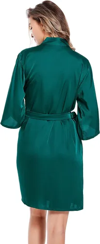 Vista 3 de Bata de satén sedoso para mujer, bata de dama de honor, bata de boda para fiesta, bata de baño suave kimono para mujer, ropa de dormir corta