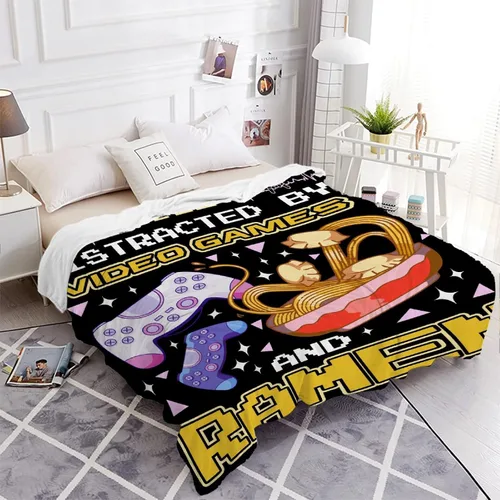 Vista 4 de Fácilmente Distraído por Videojuegos y Ramen Manta Manta de Juegos Manta de Ramen Regalo Regalos de Videojuegos Mantas Ligeras y Suaves de Franela