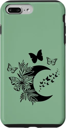 Vista 9 de Funda de bruja Wicca Wicca para iPhone 15, diseño de luna y mariposa, color verde salvia