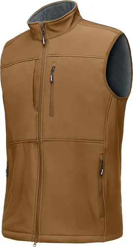 Vista 12 de Outdoor Ventures Chaleco de correr para hombre, ligero, resistente al viento, forro polar, softshell, sin mangas, para golf Verde militar