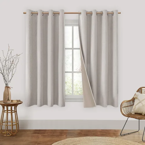 Vista 40 de HOMEIDEAS Cortinas 100% opacas beige de 63 pulgadas de largo, mezcla de lino con textura de oscurecimiento, cortinas con aislamiento térmico