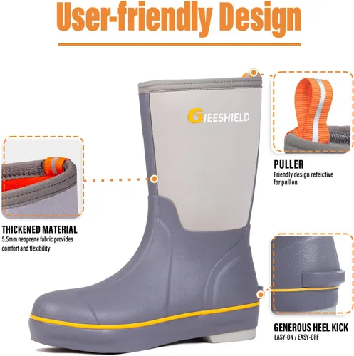 Vista 3 de Mid-Calf Waterproof Insulated Rubber Boots with Steel Shank, 6mm Neoprene Rubber Boots for Men and Women, Ideal for Hunting, Farming, Gardening, and