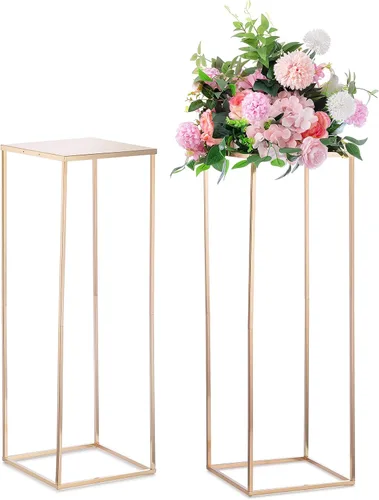 Vista 17 de Nuptio Jarrón de metal negro, 2 piezas de 15.7 pulgadas de alto, jarrones cilíndricos y cuadrados para centros de mesa, decoraciones para el hogar