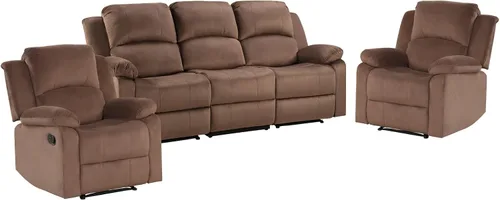 Vista 9 de EBELLO Juego de sofá reclinable manual, moderno juego de muebles reclinables de microfibra para sala de estar, incluye 2 sillas reclinables y 1 sofá