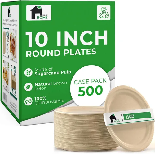 Vista 10 de EconoHome Platos de papel compostables de 10 pulgadas (paquete de 125) – Platos desechables ecológicos hechos de bagazo o fibra de caña de azúcar